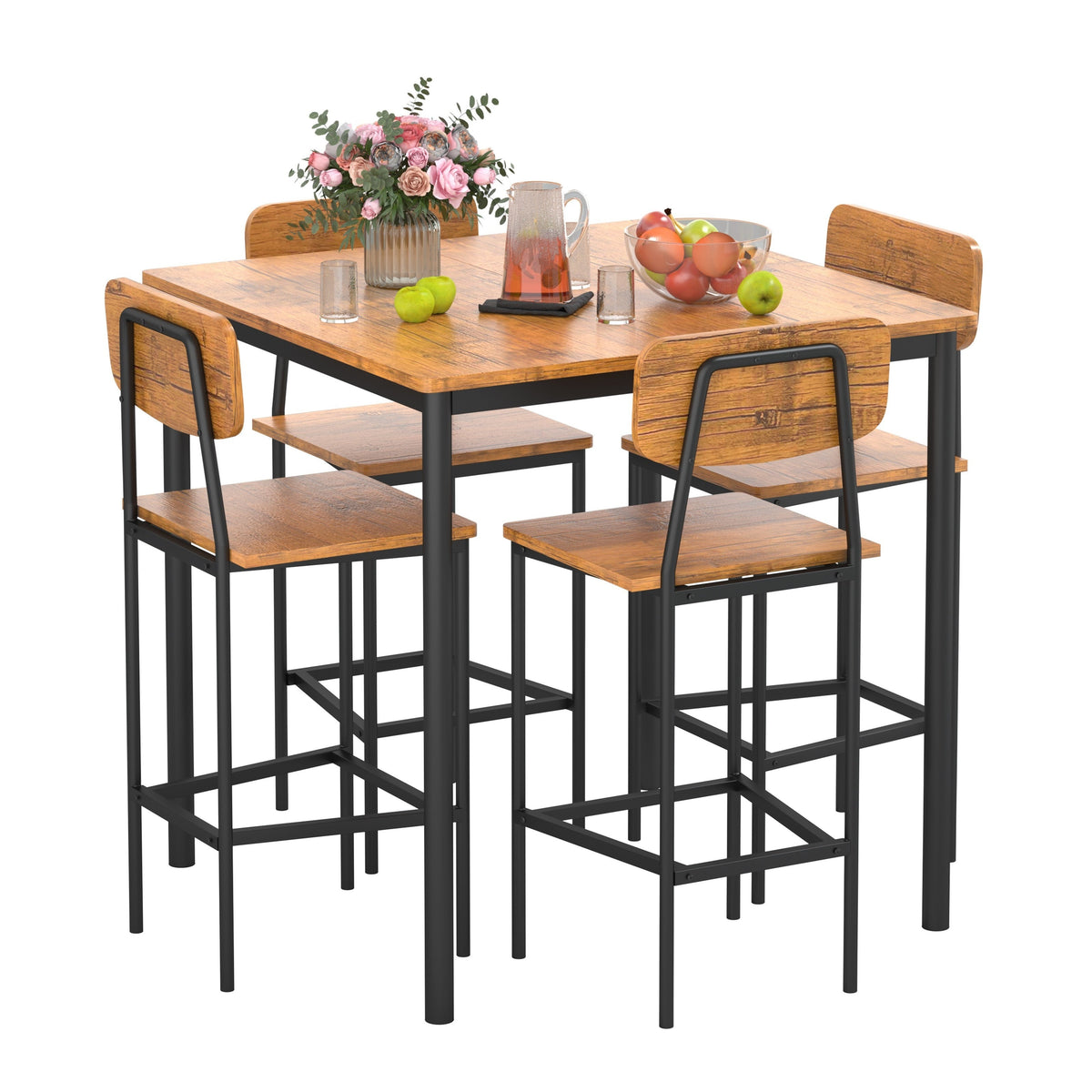 35.5-Inch Counter-Height Dining Table Set with Square Table, Four Chairs and Three Color Options