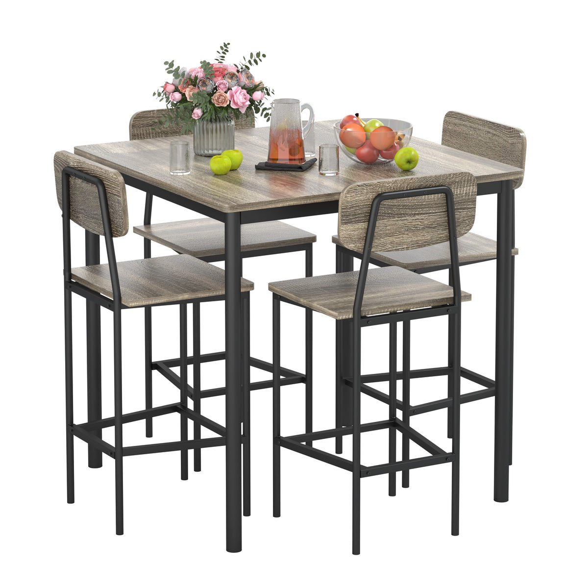 35.5-Inch Counter-Height Dining Table Set with Square Table, Four Chairs and Three Color Options