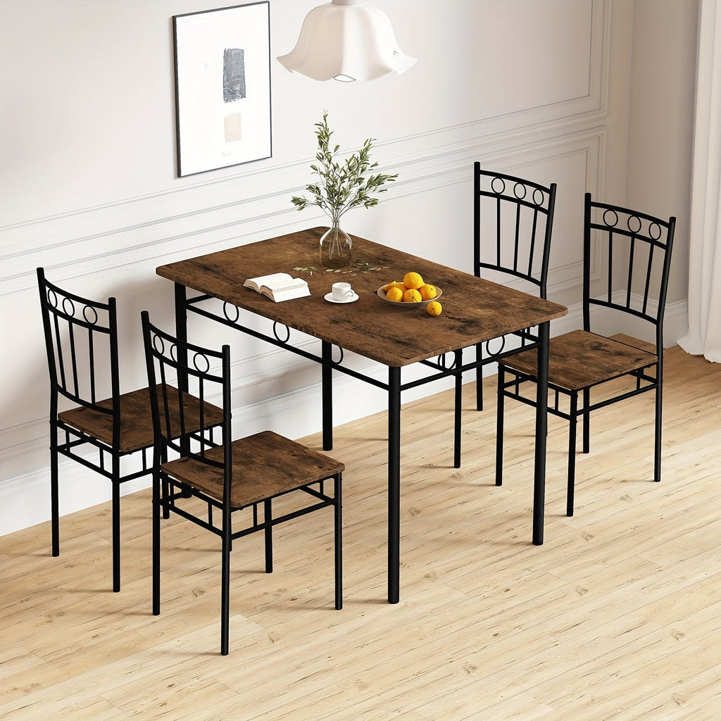 5-Piece Rectangular Dining Table Set with Solid Wood Construction for Kitchen