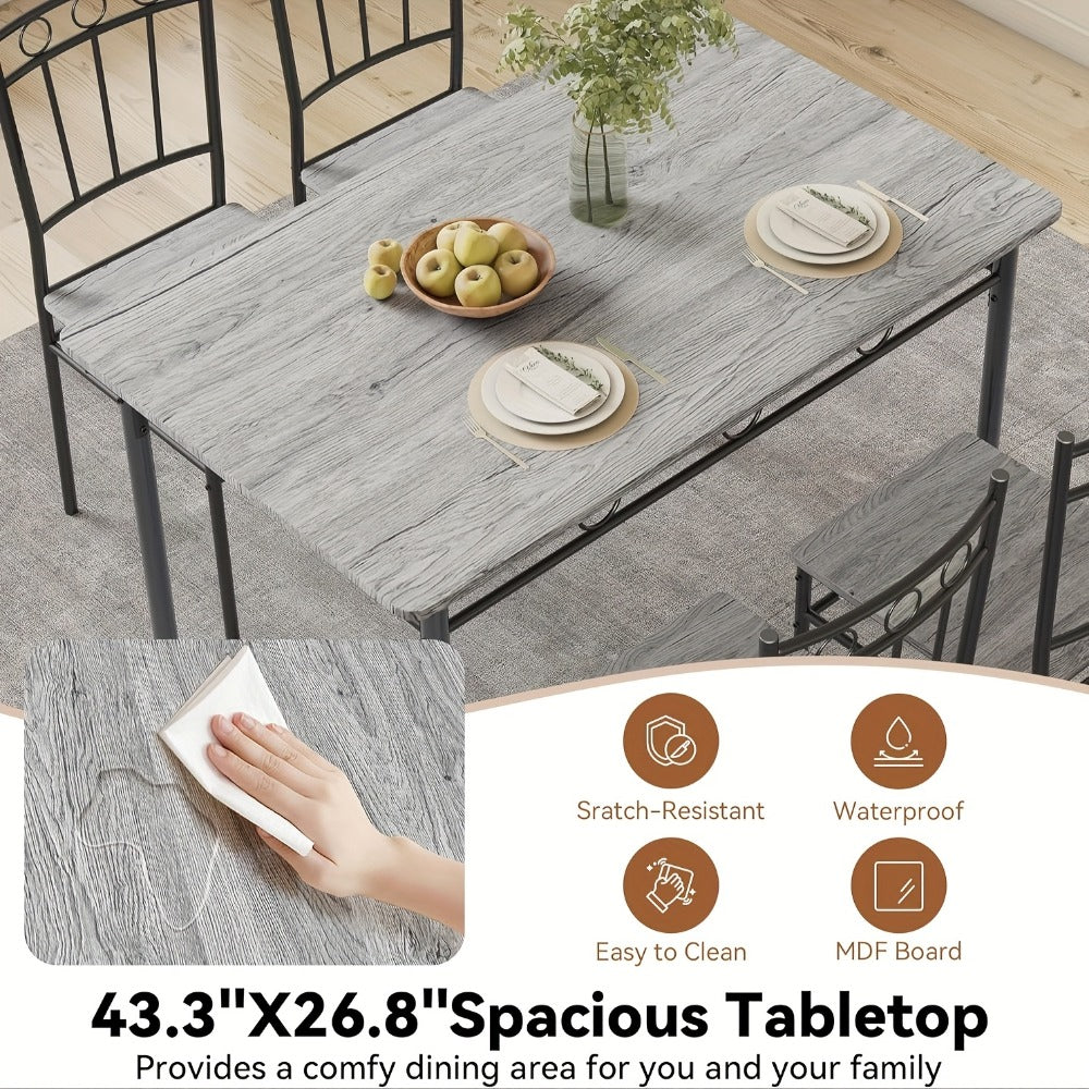 5-Piece Rectangular Dining Table Set with Solid Wood Construction for Kitchen