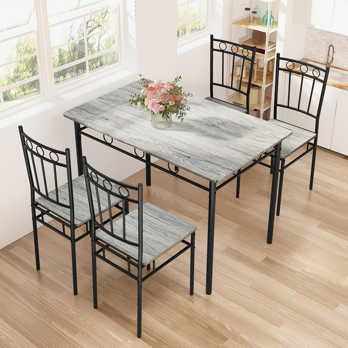 5-Piece Rectangular Dining Table Set with Solid Wood Construction for Kitchen