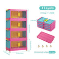 Foldable Storage Organizer Cabinet with Front-Opening Doors, Rolling Wheels and Four- or Five-Tier Options