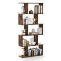 Five-Tier Geometric Freestanding Bookcase with Offset Open Shelves in Rustic Brown, Black or White