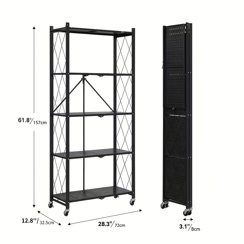 5-Tier Outdoor Storage Rack with Rolling Wheels and Tool-Free Assembly for Patio