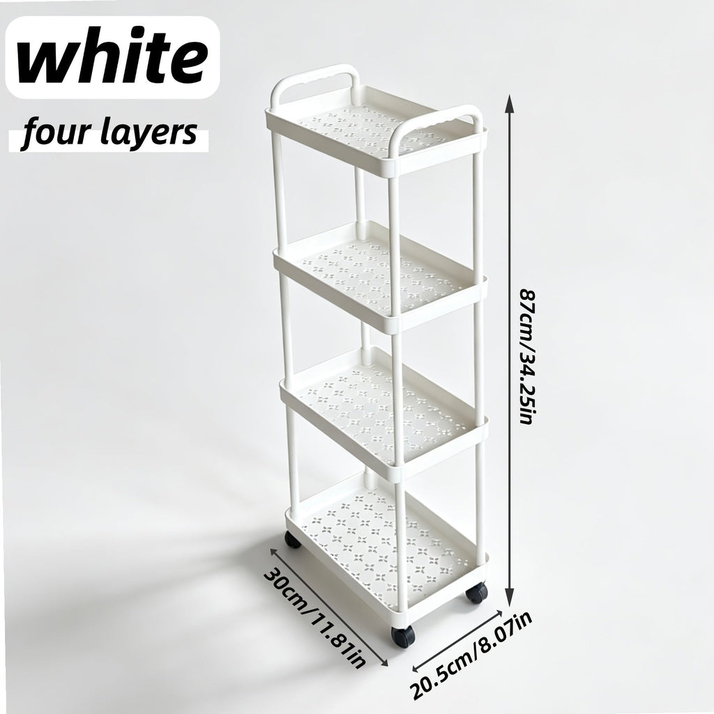 Storage Trolley Rack shown in the White, 4 Tiers option