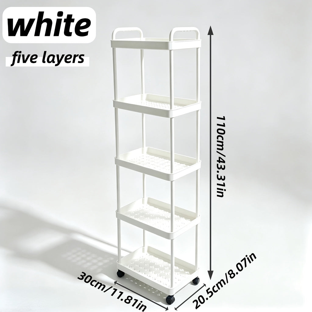Storage Trolley Rack shown in the White, Five Tiers option