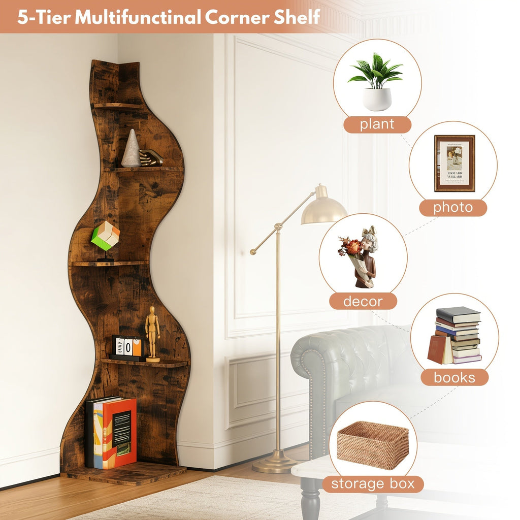 5-Tier Wall-Mounted Bookshelf with Multiple Color Options for Living Room