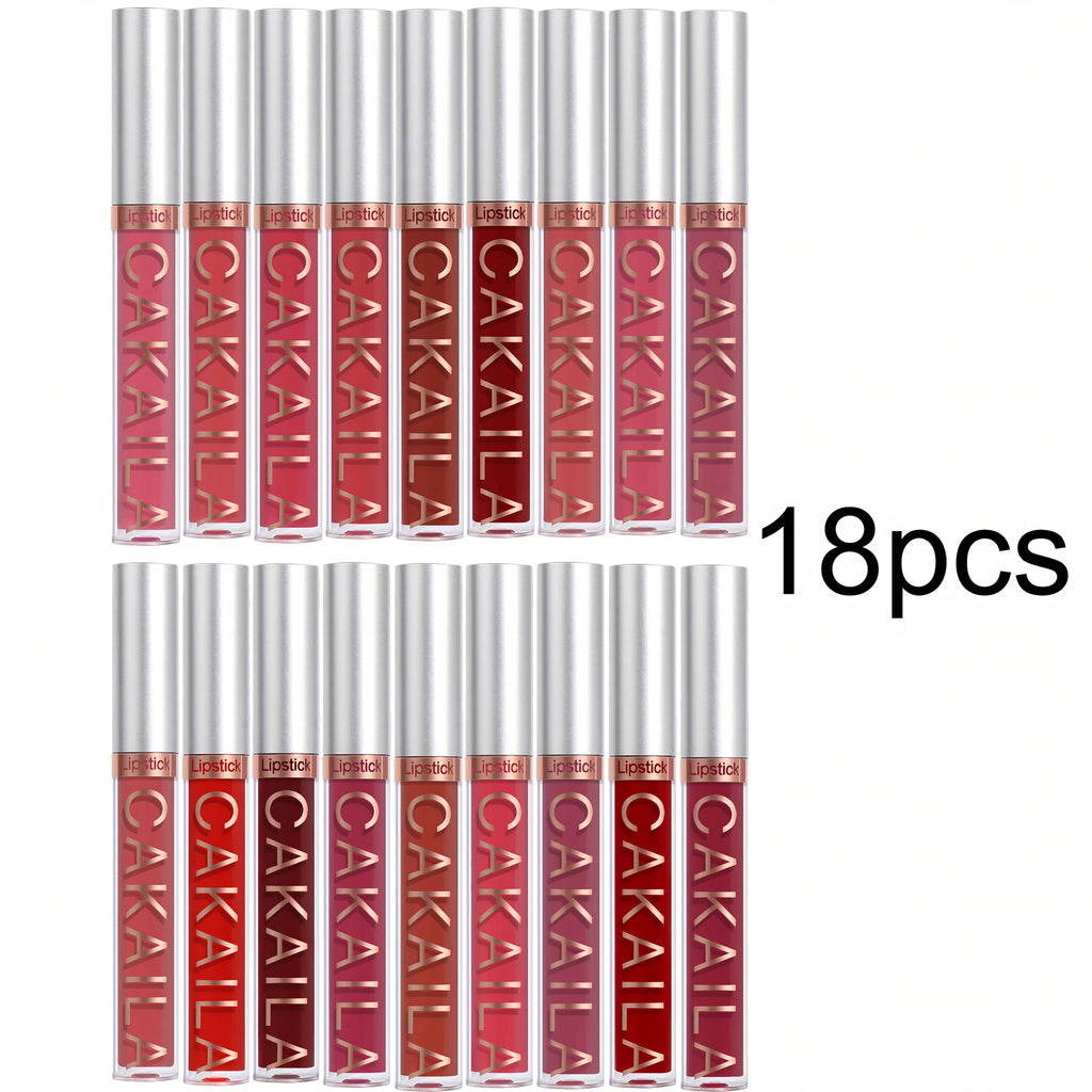 18-Piece Matte Liquid Lipstick Collection with Numbered Shades, Slim 10cm Tubes and Silver Caps