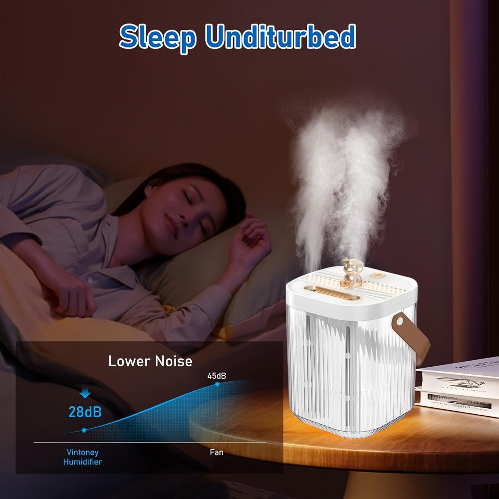 Large Humidifier 2L Smart 2-in-1 with Night Light, Dual Nozzle, 3 Mist Modes, Auto Shut-Off, Dry Burn Protection