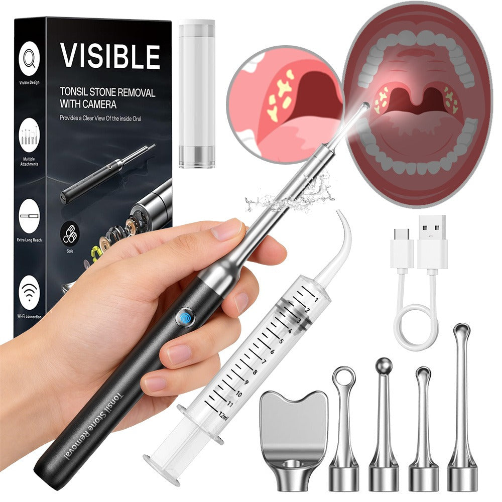 Tonsil Stone Remover with Camera 1080P HD Visual Oral Care Kit - 6 LED Lights, 5 Stainless Steel Tips