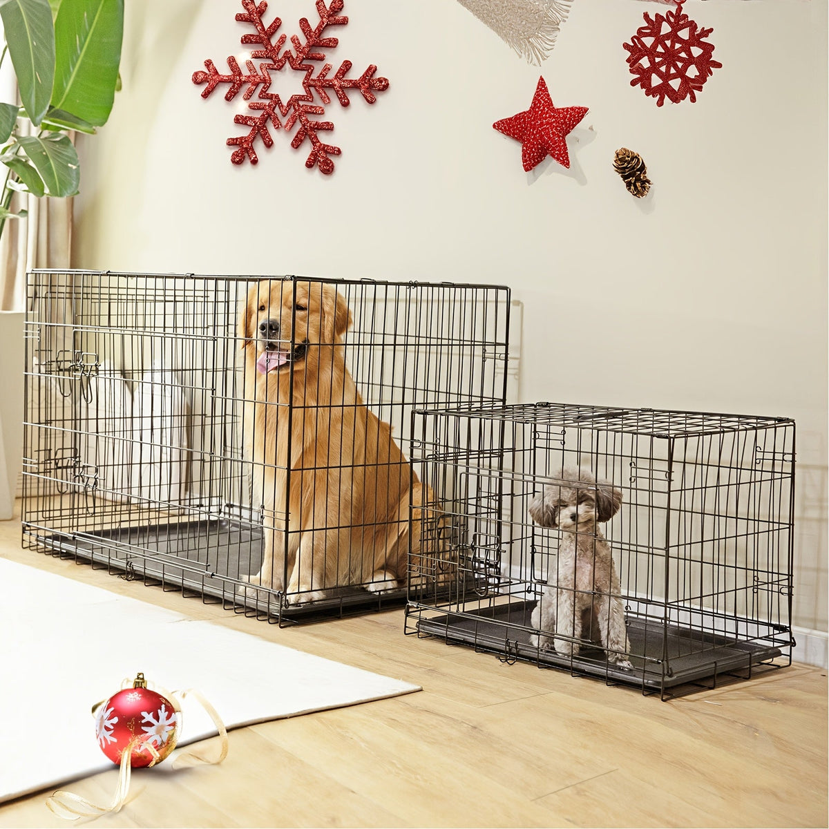 Dog Crate with Divider Panel & Double Door – Folding Metal Wire Dog Cage with Leak-Proof Tray, Indoor Outdoor Travel Pet Kennel