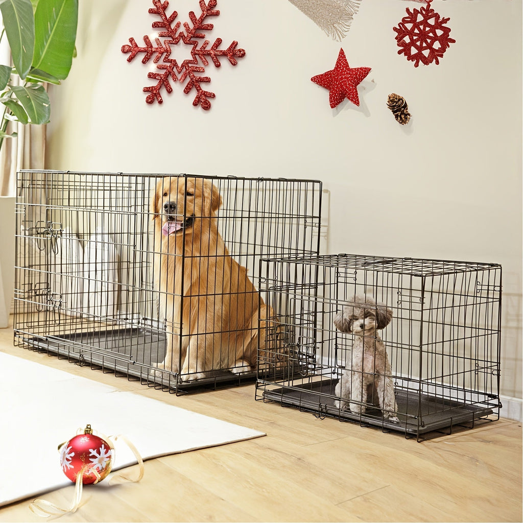 Folding Wire Dog Crate with Divider, Pull-Out Tray, Two Doors and Five Sizes from 24.41 to 48.4 Inches
