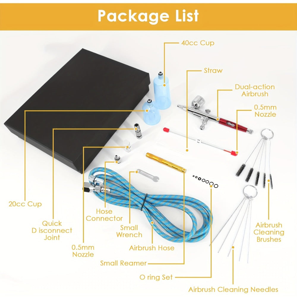 Airbrush Kit Dual-Action Gravity Feed – 0.3mm & 0.5mm Needle Sets, 7cc 20cc 40cc Cups, Complete Air Brush Gun Set for Nails, Makeup