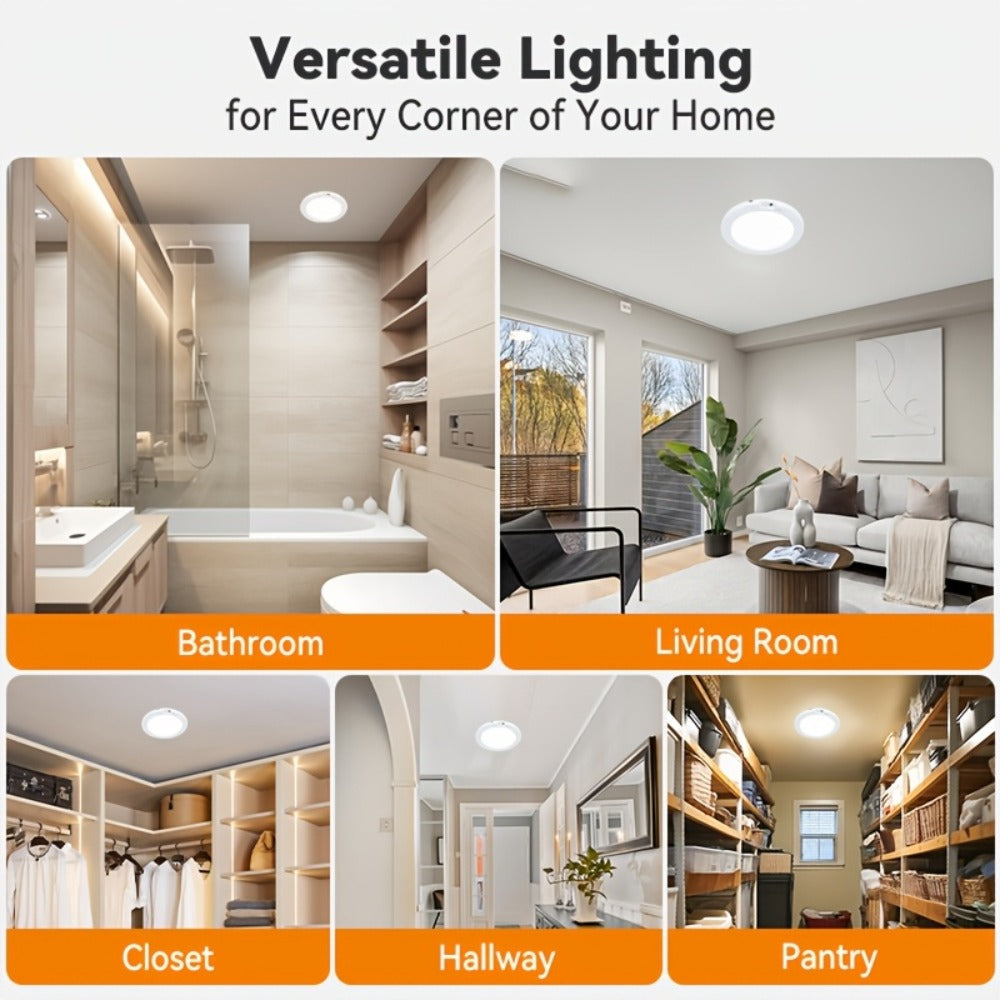 Wireless LED Ceiling Light with Motion Sensor 2 Pack – 5500mAh Rechargeable, Remote Control, 3 Brightness Modes