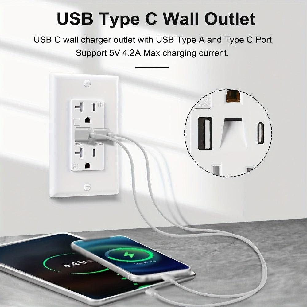 USB Wall Outlet with Night Light 20A 125V Tamper-Resistant - Type A & Type C Ports 5V 4.2A for Entryways, Bedrooms and Living Spaces