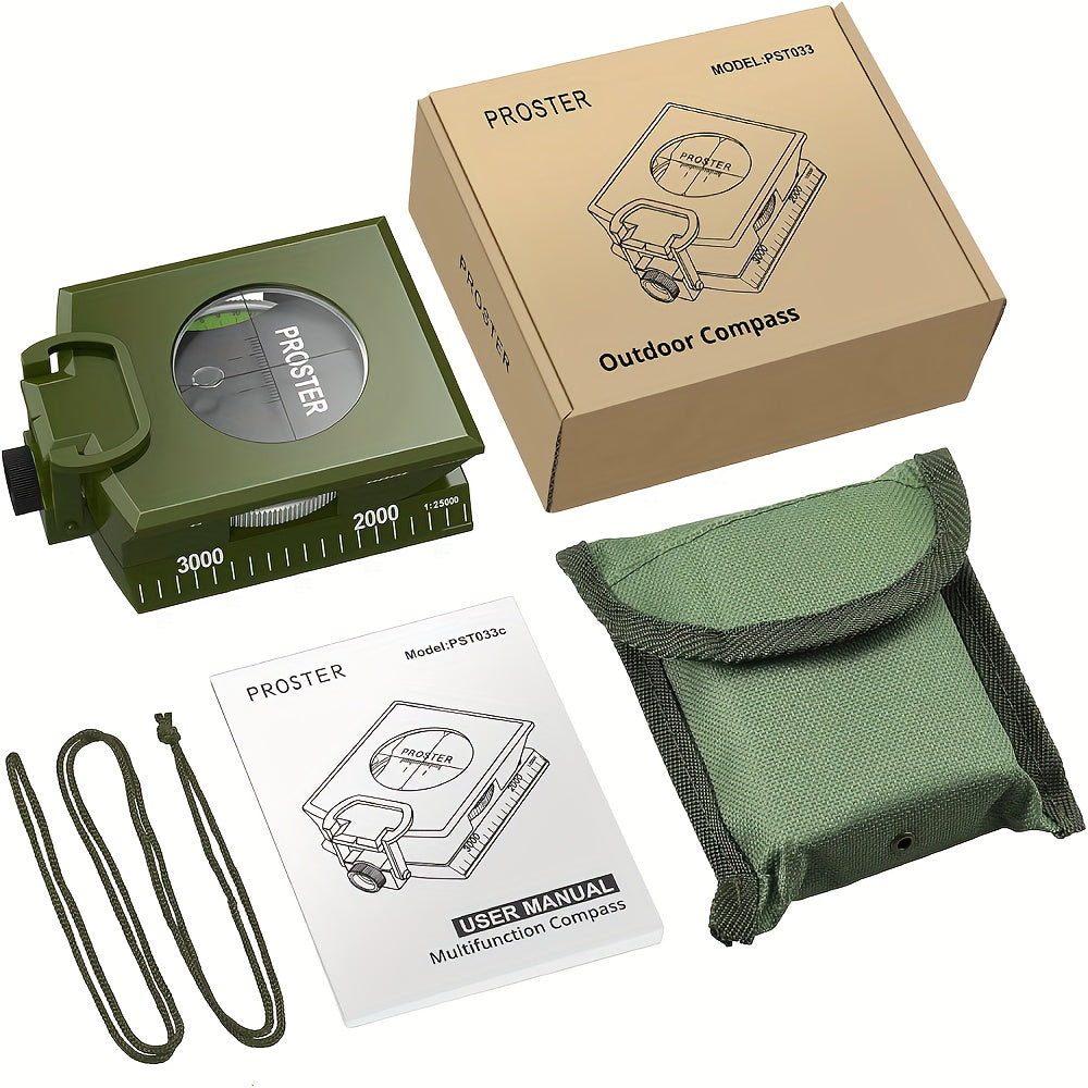 Survival Compass with Inclinometer & Carrying Bag – Sighting Compass for Camping, Hiking, Hunting, Geology & Navigation Activities (Green