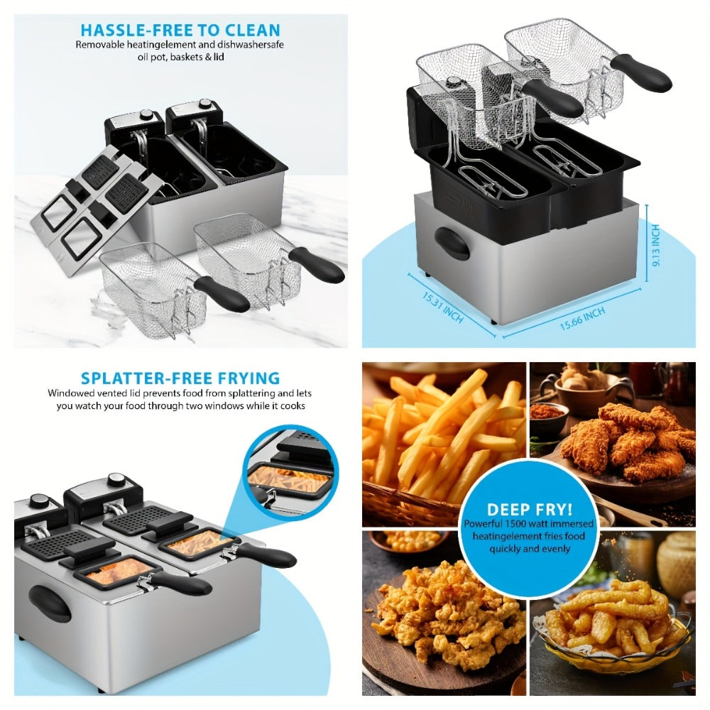 Black Deep Fryer in 1.5L to 6L Sizes with Foldable Basket Handle, Transparent Window and Removable Lid