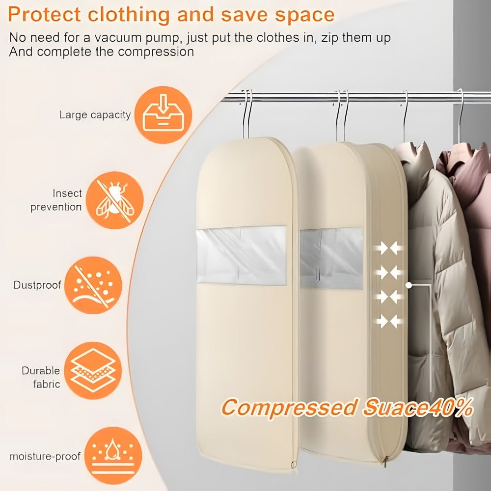 Garment Storage Organizer Bag with Compression Zipper in 35.43 or 43.31 Inch Beige Options