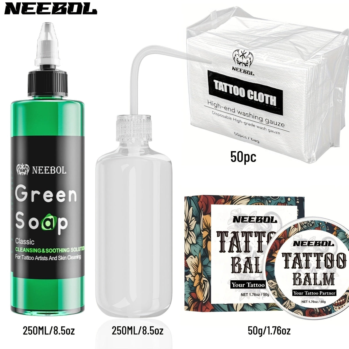 Tattoo Green Soap Concentrated Cleaning Solution 8.5oz with Squeeze Bottle Skin Prep Before During & After Tattooing Moisturizing Balm