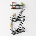 Three-Tier Black Ladder Wall Shelf with 27-Inch Height, Three Baskets and Side Hook Set for Storage