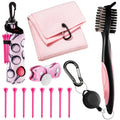 12-Piece Pink Golf Accessory Set with Towel, Eight Tees, Brush, Retractable Clip and Divot Tool with Ball Marker