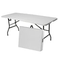 Folding Table 4ft and 6ft White Plastic Top with Black Metal Legs, Carry Handle and Adjustable Height