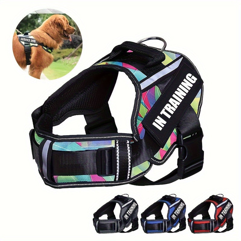 IN TRAINING Patch Dog Harness in Four Colors and XS–XL with Reflective Strips, Handle and Neck Padding