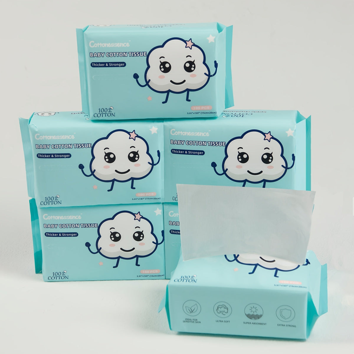 100% Cotton Disposable Face Towels Draw-Style Box 200 400 600 Count, for an Everyday Personal Care Routine