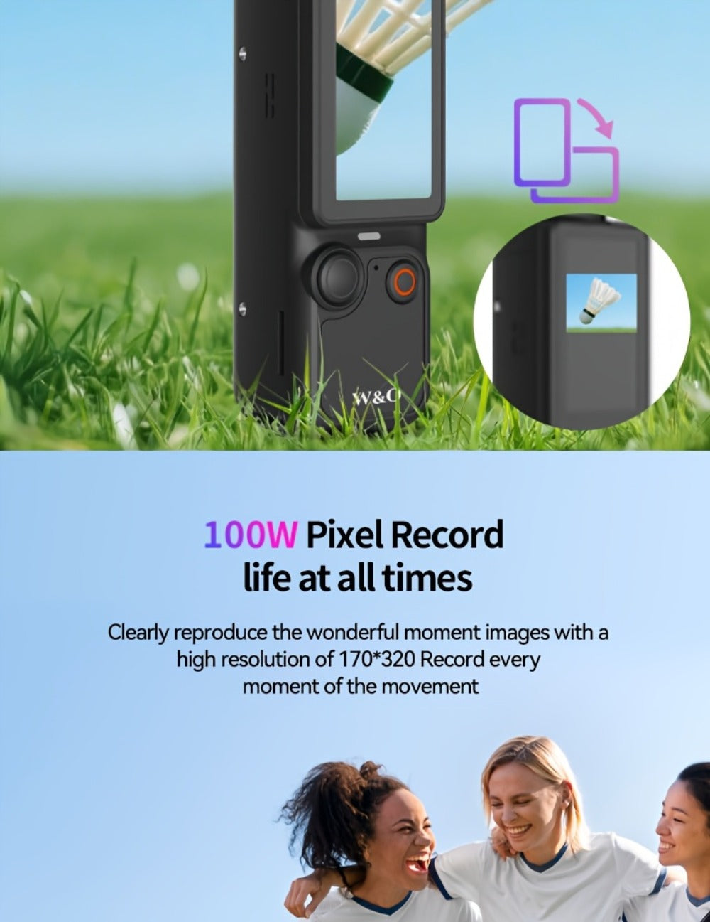 Ultra-Lightweight 4-in-1 Action Camera 1080P | 360° Rotating Lens, Image Stabilization & One-Click Recording
