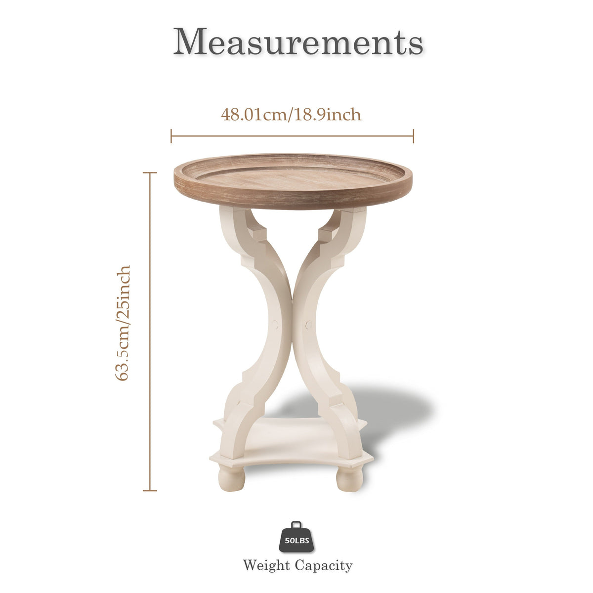 Side Table Rustic Raised-Tray Accent Design with Distressed Wood-Like Finish in Square or Round Shape