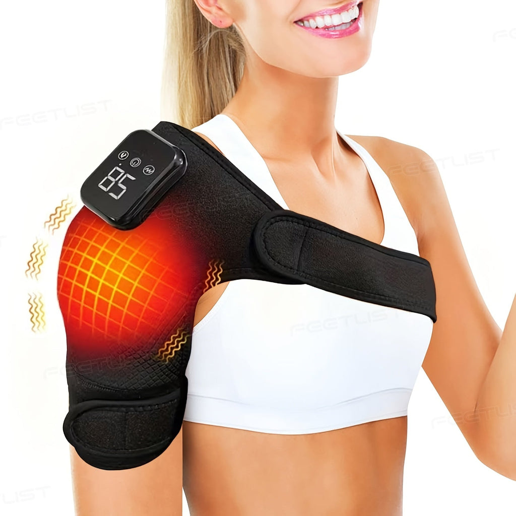 Cordless Heated Shoulder Massager with Vibration – 3 Heat Levels & 3 Vibration Intensities Electric Heating Pad for Shoulder