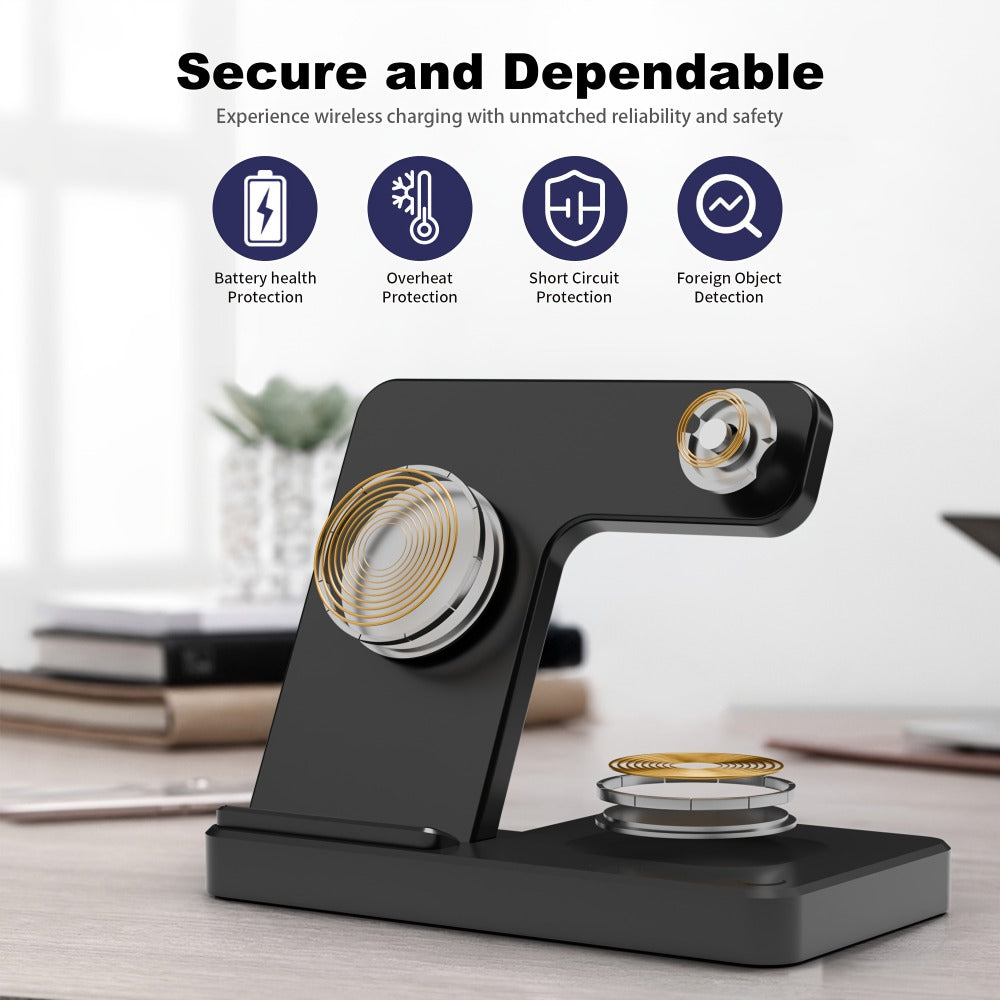 Foldable 3-in-1 Wireless Charging Station with LED Indicator & Anti-Slip Fast Charge for iPhone 17 16 15 14 13 12 11 Pro Max XR XS