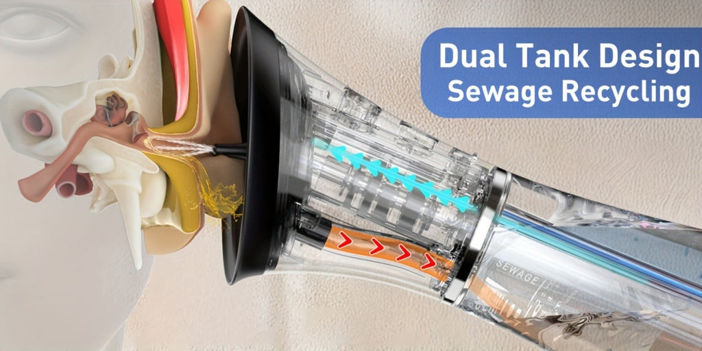 Rechargeable Ear Irrigation Cleaning System with Dual Water Tank, Interchangeable Tips and Two Checkout Models