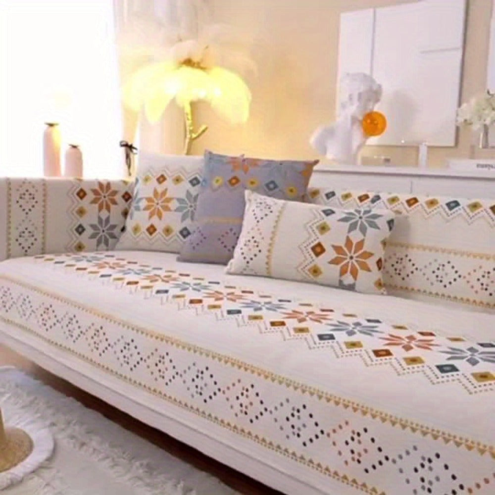 Sofa Cover Bohemian Border Panels for 2, 3 or 4-Seater Sofas and Backrest in Grey, White or Orange
