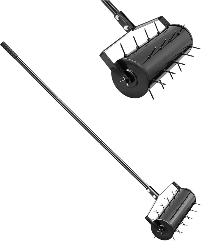 Rotary Lawn Aerator 18" Spike Drum with 27 Galvanized Steel Spikes, Fillable with Sand or Stone