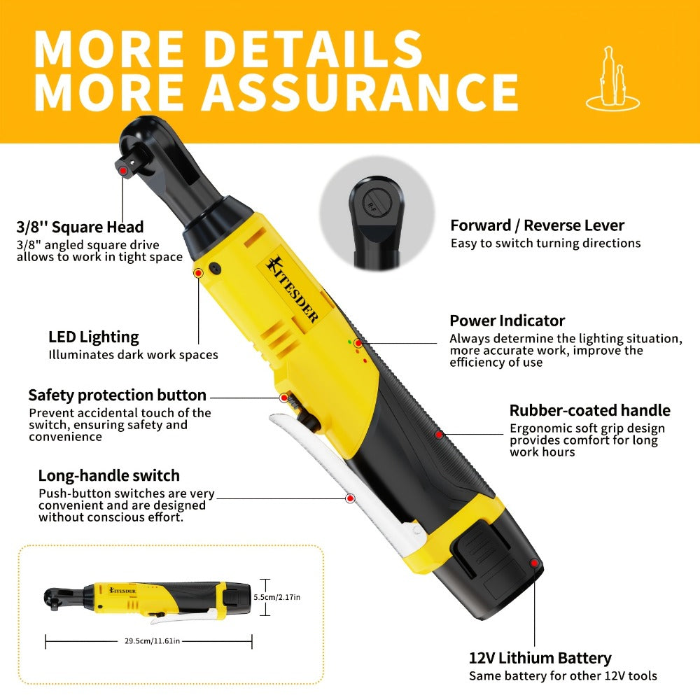 12V Electric Ratchet Wrench Set 400 RPM, 3/8" Cordless Power Ratchet Tool Kit with Variable Speed