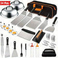 Griddle Accessories Kit 34 Piece Stainless Steel – Flat Top Grill Set with Enlarged Spatulas, Basting Cover