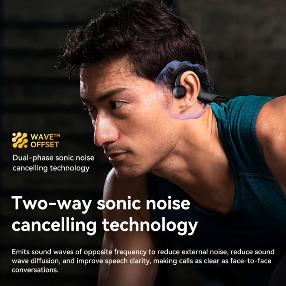 Open Ear Air Conduction Headphones Wireless, Mosyxe Sport Earphones with Noise Cancelling Mic, Seamless Bluetooth Pairing