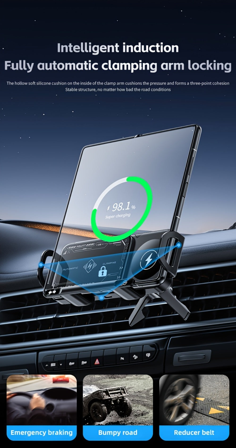 Folding Wireless Car Charger Mount with Air-Vent Base or Two-in-One Stand Checkout Options