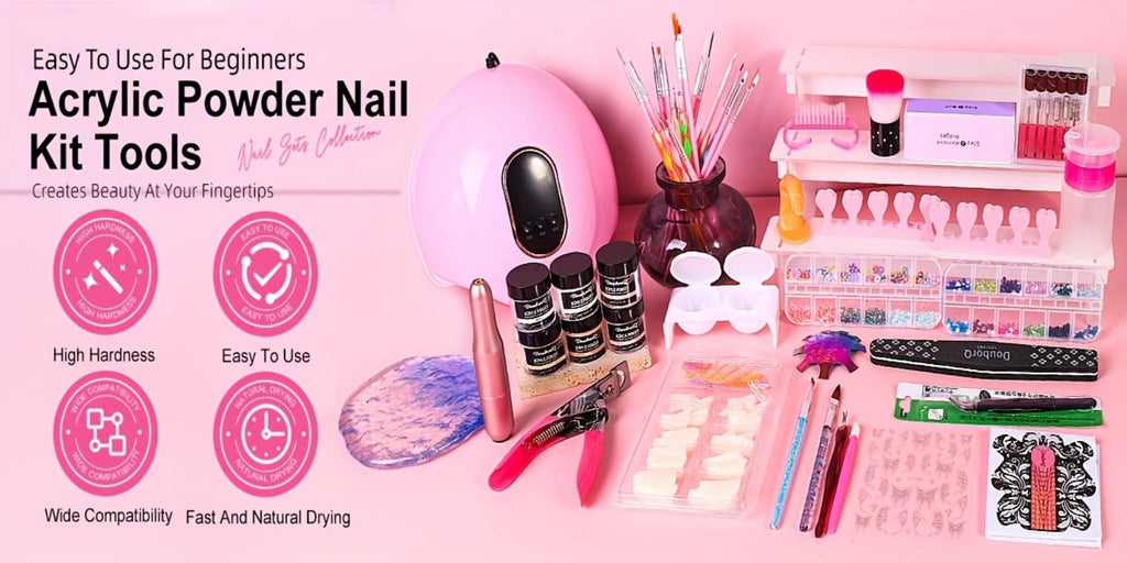 Complete Acrylic Nail Kit with Drill & UV LED Light, Colored Acrylic Powders & All Tools Included