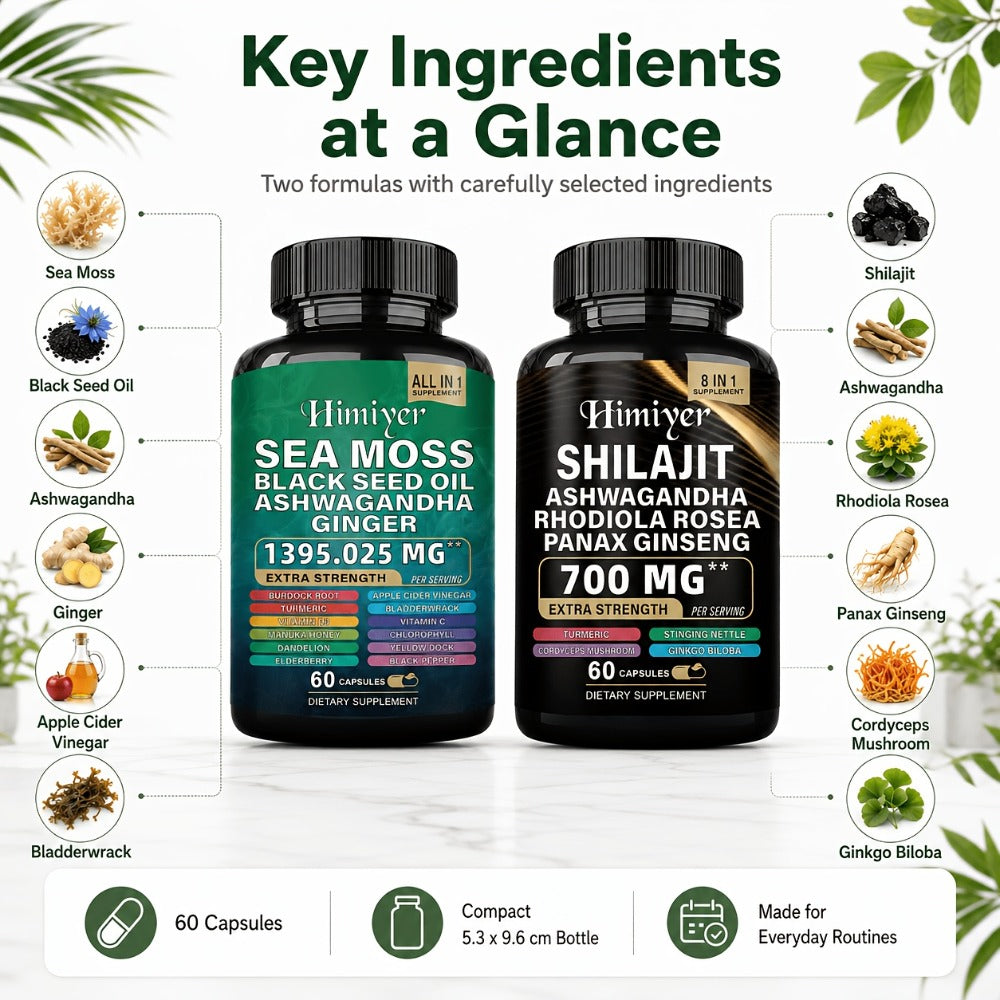 Sea Moss and Shilajit Capsule Supplements in 60-Count Bottles with One- to Six-Bottle Options