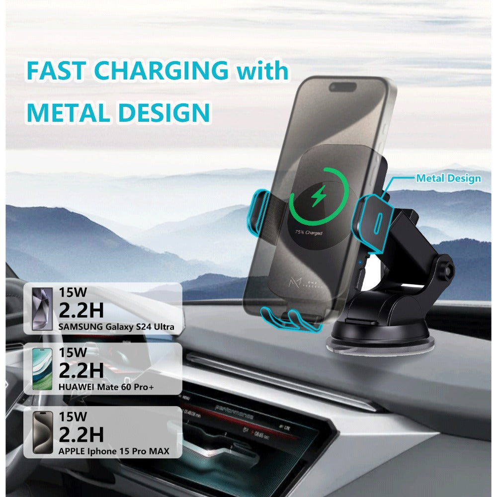 4-Color Wireless Car Charger Mount 15W Qi Auto-Clamping – Fast Wireless Charging Phone Holder for iPhone 17 16 15 14 13 12 11 Pro Max