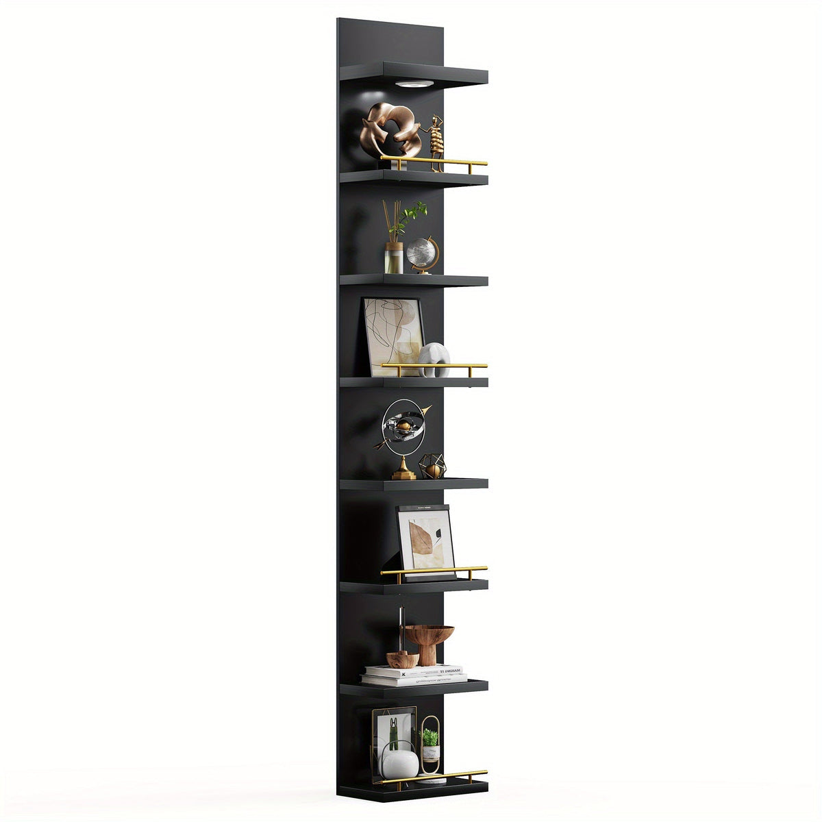 Floating Wall Shelves with LED Light - 6 & 8 Tier Wall Mounted Display Shelf Unit with Anti-Slip Rails for Bedroom