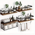 Rustic Wall-Mounted Shelf Sets in Two- or Four-Piece Configurations with Wood Platforms and Black Metal Storage Racks