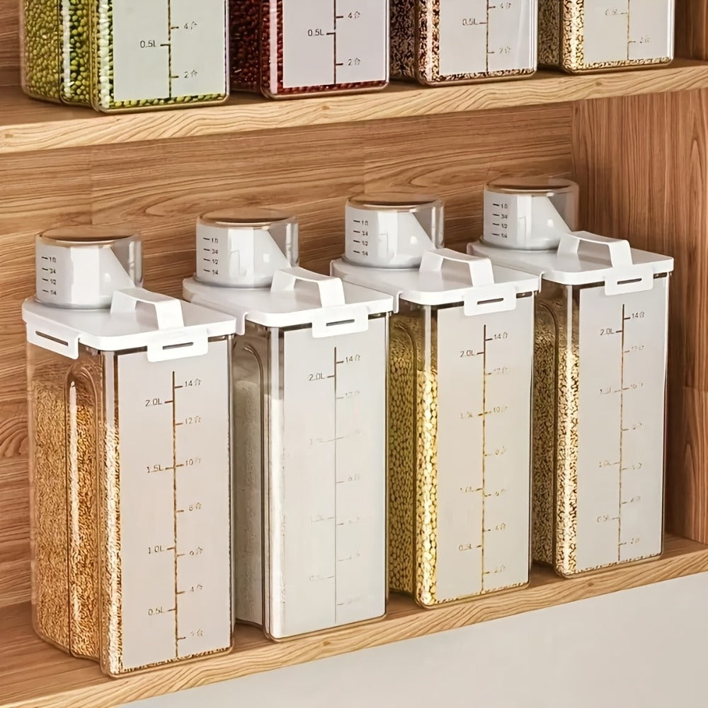 Food Storage Containers Four-Pack 3L Square Plastic Set with Flip-Top Lids and Four Measuring Cups