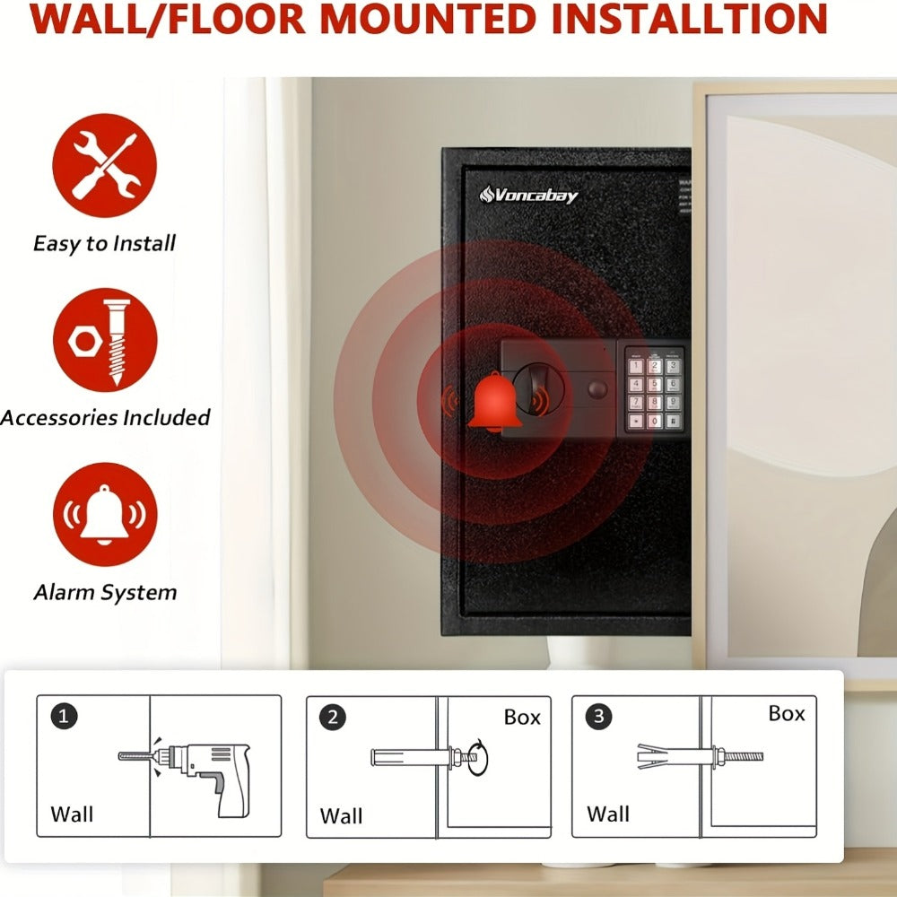 Home Security Safe Box with Sensor Light & Fireproof Bag, Digital Keypad Lock Box with Backup Keys for Cash