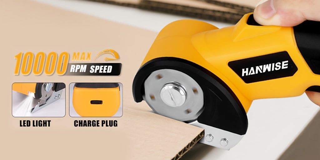 Electric Scissors Cordless 4.2V Rotary Cutter with 2000mAh Battery, 10000 RPM, Safety Lock, LED Light