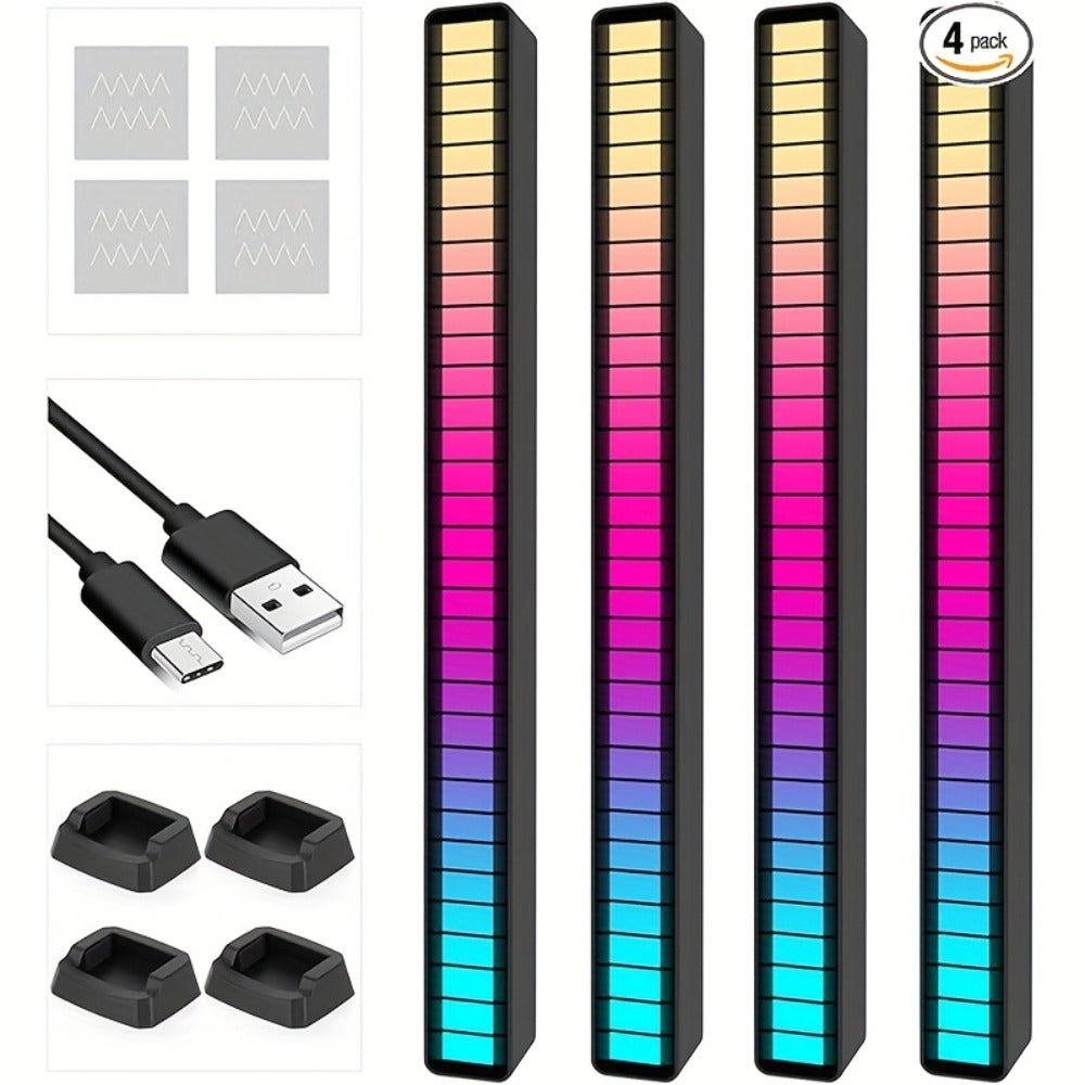 RGB LED Light Bars with Music Sync 2/4 Pack Voice Control USB Powered Smart Rhythm Lights for Gaming for Home, Desk and Accent Lighting