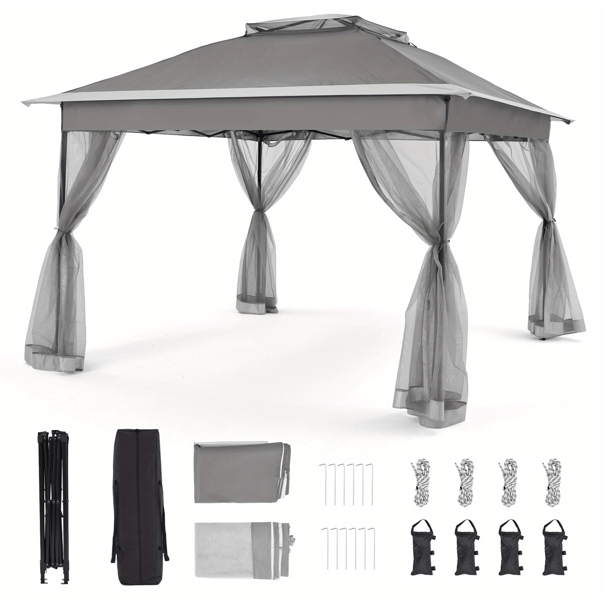 11x11ft Pop-Up Gazebo Tent with Full Mesh Curtains, Three Height Positions and Three Color Options
