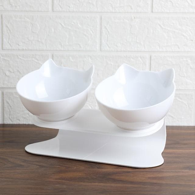 15-Degree Elevated Cat Bowl White / Double